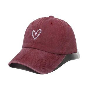 Red Vintage Heart Embroidered Baseball Cap Adjustable Washed‎ Dad Hat Unisex